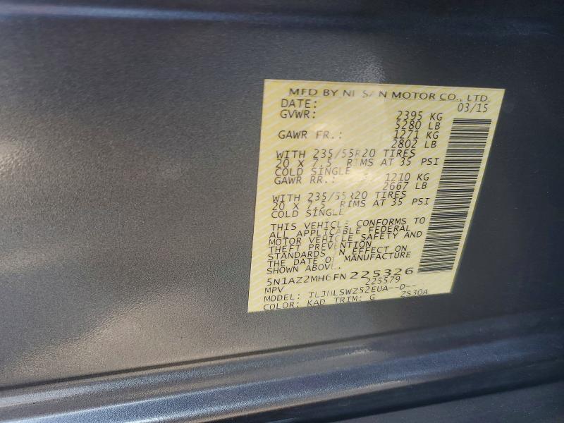 Aukcja sprzedaży 2015 Nissan Murano, vin: 5N1AZ2MH6FN225326, numer aukcji: 59684266