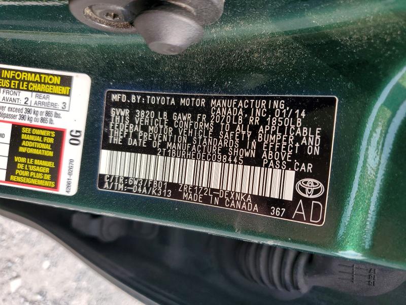 2014 Toyota Corolla მანქანა იყიდება აუქციონზე, vin: 2T1BURHE0EC098445, აუქციონის ნომერი: 62699246