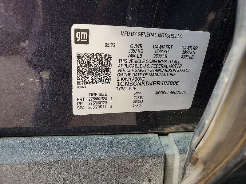 63195436 :رقم المزاد ، 1GNSCNKD4PR402906 vin ، 2023 Chevrolet Tahoe مزاد بيع