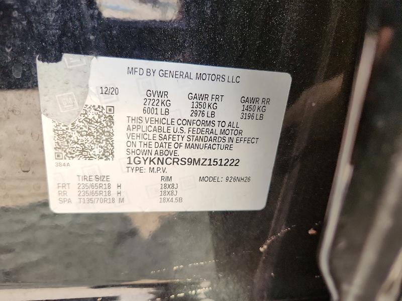 2021 Cadillac Xt5 მანქანა იყიდება აუქციონზე, vin: 1GYKNCRS9MZ151222, აუქციონის ნომერი: 61200796