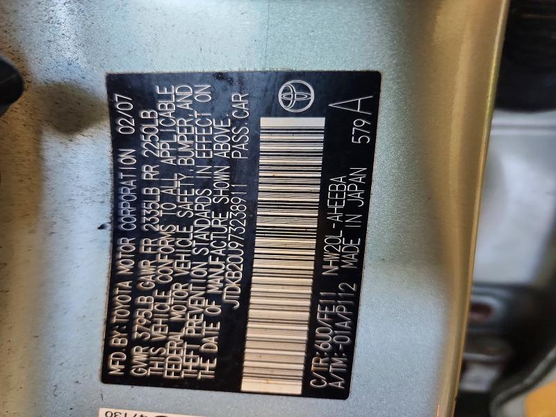 Aukcja sprzedaży 2007 Toyota Prius, vin: JTDKB20U973238911, numer aukcji: 59371506