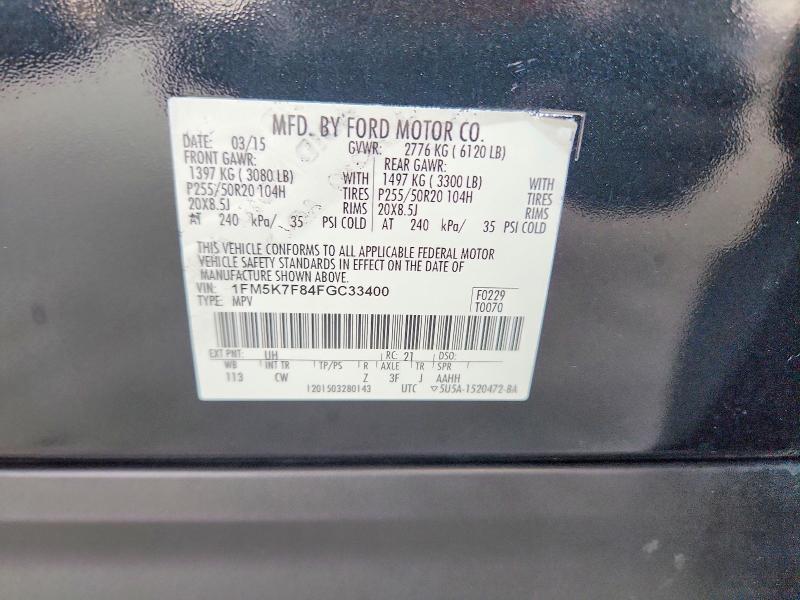 61615196 :رقم المزاد ، 1FM5K7F84FGC33400 vin ، 2015 Ford Explorer مزاد بيع