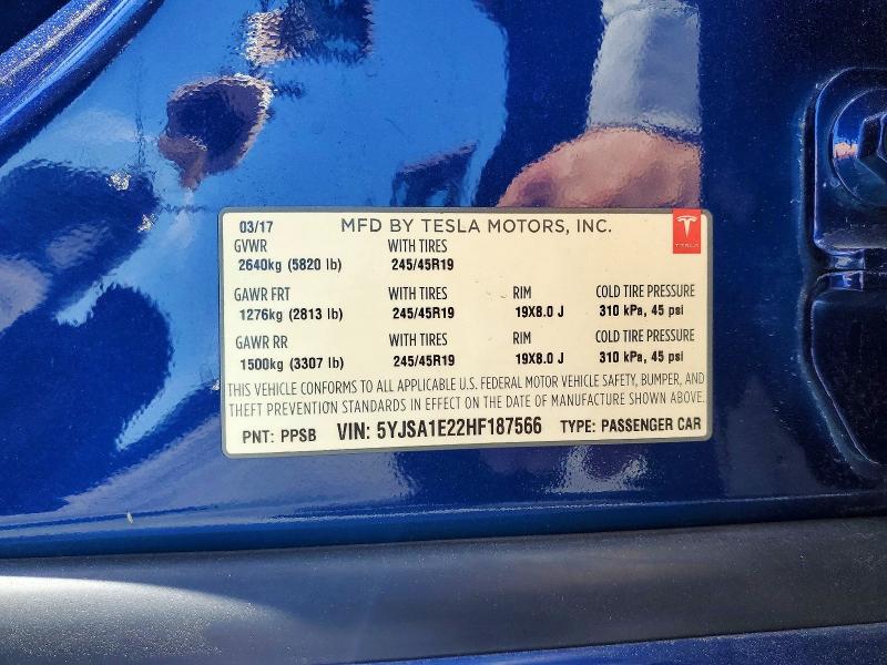 Продажа на аукционе авто 2017 Tesla Model S, vin: 5YJSA1E22HF187566, номер лота: 61769146