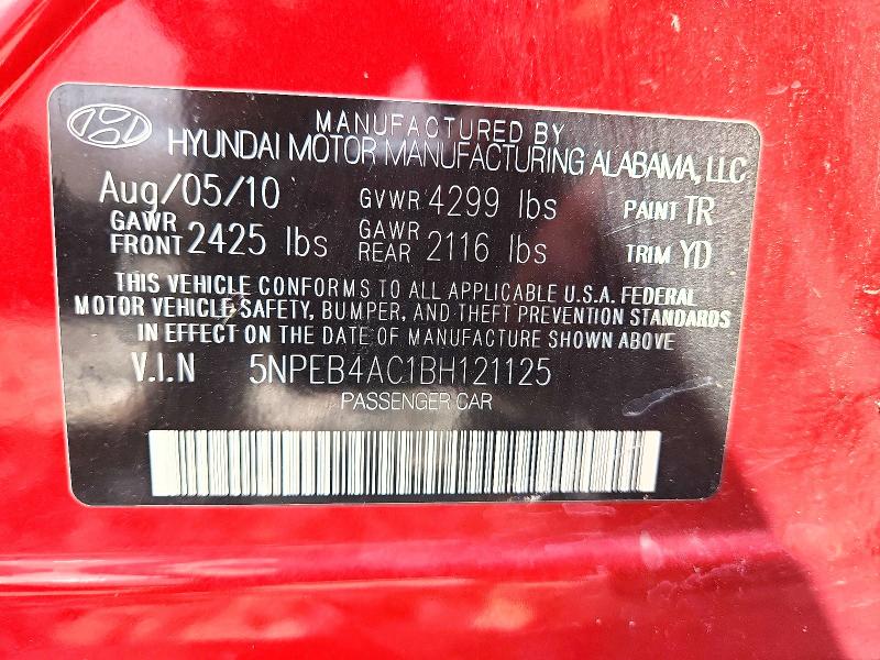 2011 Hyundai Sonata მანქანა იყიდება აუქციონზე, vin: 5NPEB4AC1BH121125, აუქციონის ნომერი: 60231656