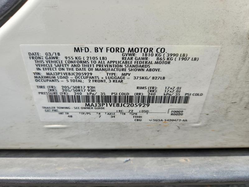 2018 Ford Ecosport მანქანა იყიდება აუქციონზე, vin: MAJ3P1VE8JC205929, აუქციონის ნომერი: 62624256