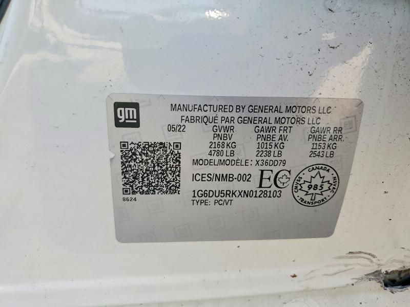 61046826 :رقم المزاد ، 1G6DU5RKXN0128103 vin ، 2022 Cadillac Ct5 مزاد بيع