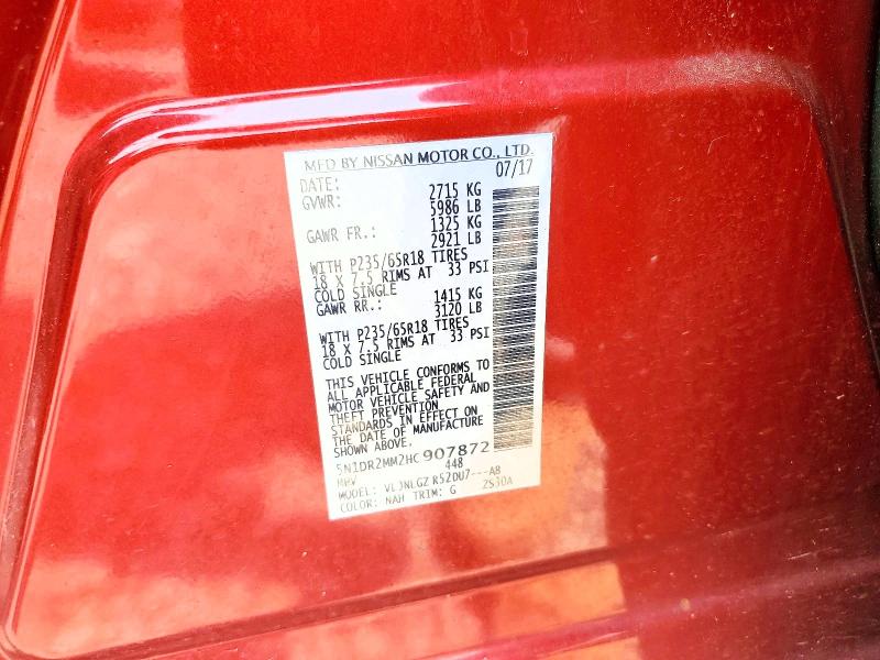 61044776 :رقم المزاد ، 5N1DR2MM2HC907872 vin ، 2017 Nissan Pathfinder مزاد بيع