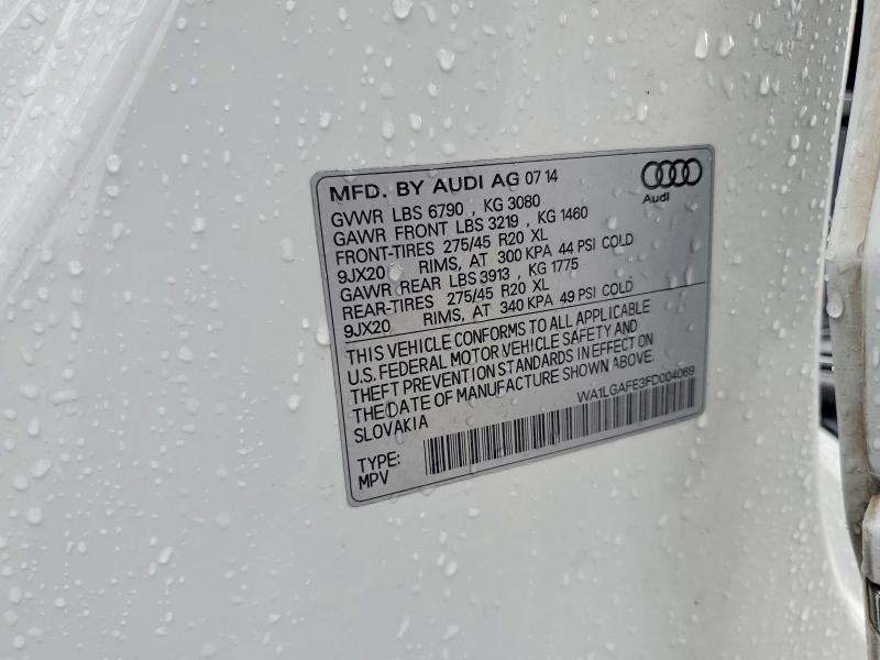 2015 Audi Q7 მანქანა იყიდება აუქციონზე, vin: WA1LGAFE3FD004069, აუქციონის ნომერი: 85449885