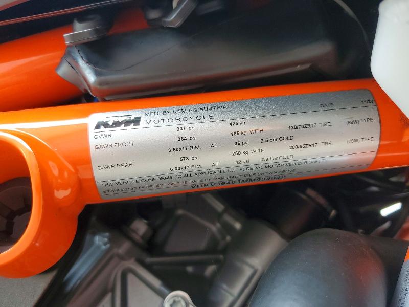 Aukcja sprzedaży 2021 Ktm 1290, vin: VBKV39403MM934842, numer aukcji: 59723386