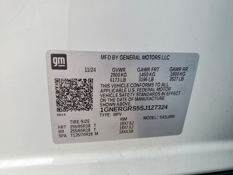 Aukcja sprzedaży 2025 Chevrolet Traverse, vin: 1GNERGRS5SJ127324, numer aukcji: 62962556