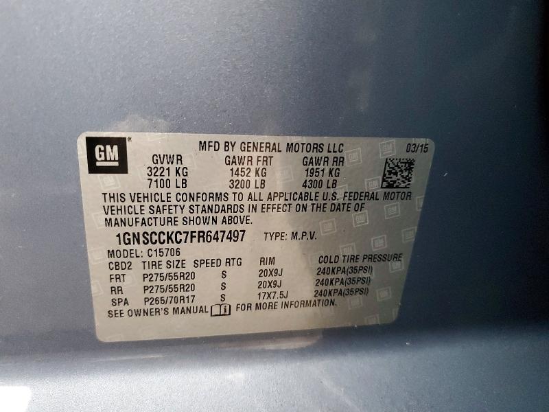 Продажа на аукционе авто 2015 Chevrolet Tahoe, vin: 1GNSCCKC7FR647497, номер лота: 59383176