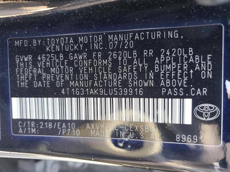 Aukcja sprzedaży 2020 Toyota Camry, vin: 4T1G31AK9LU539916, numer aukcji: 61937576