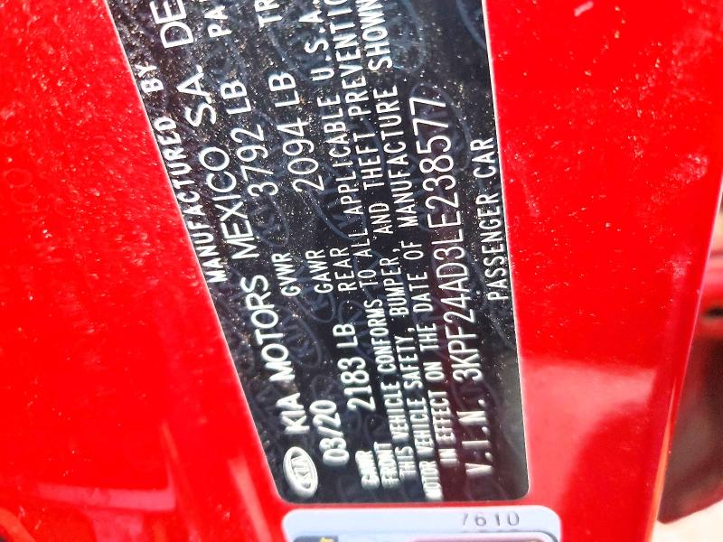 61495716 :رقم المزاد ، 3KPF24AD3LE238577 vin ، 2020 Kia Forte مزاد بيع