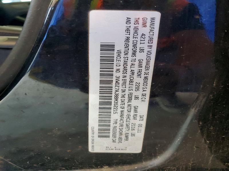 2011 Volkswagen Jetta მანქანა იყიდება აუქციონზე, vin: 3VWDZ7AJ8BM352215, აუქციონის ნომერი: 60183866