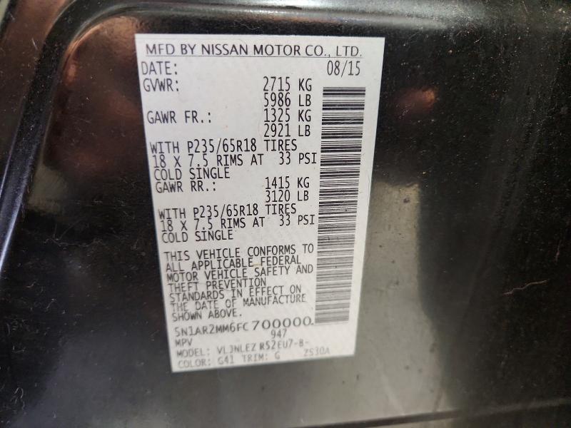 2015 Nissan Pathfinder მანქანა იყიდება აუქციონზე, vin: 5N1AR2MM6FC700000, აუქციონის ნომერი: 59316126