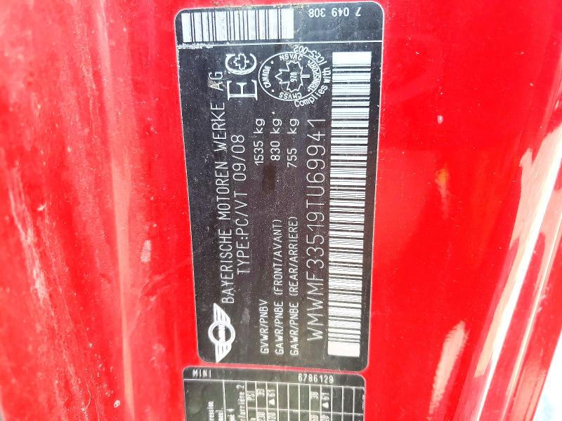 2009 Mini Cooper მანქანა იყიდება აუქციონზე, vin: WMWMF33519TU69941, აუქციონის ნომერი: 60044216