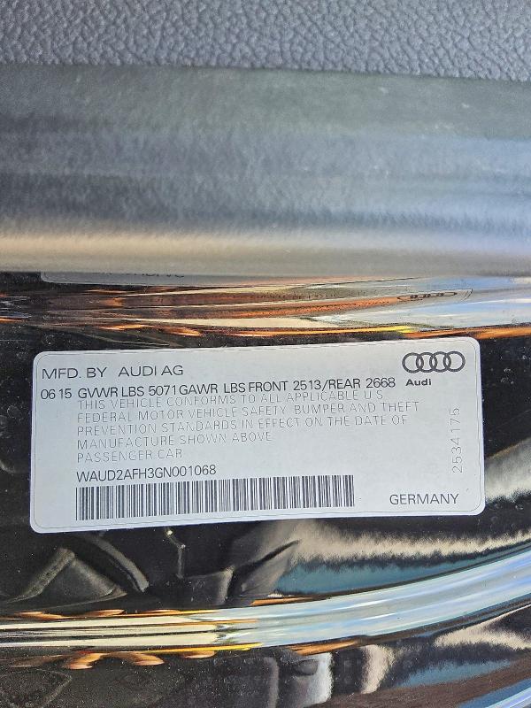 Продажа на аукционе авто 2016 Audi A5, vin: WAUD2AFH3GN001068, номер лота: 59300676