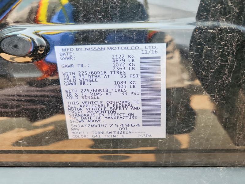 61003166 :رقم المزاد ، 5N1AT2MV1HC754964 vin ، 2017 Nissan Rogue مزاد بيع