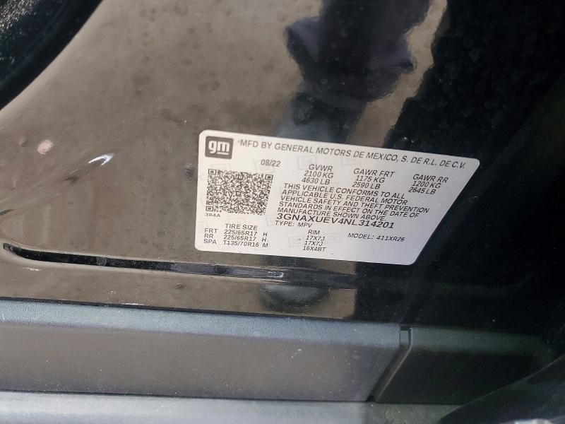 63210776 :رقم المزاد ، 3GNAXUEV4NL314201 vin ، 2022 Chevrolet Equinox مزاد بيع