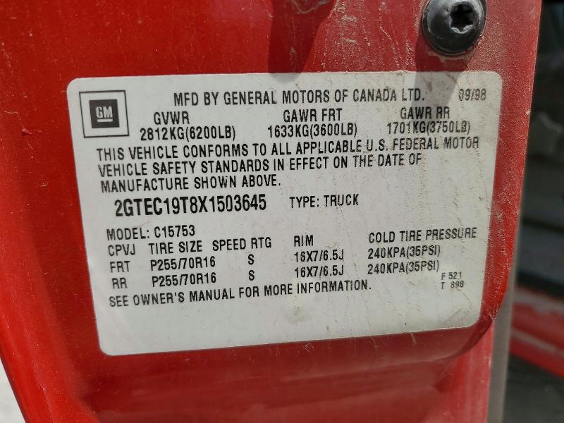 Продажа на аукционе авто 1999 Gmc New Sierra, vin: 2GTEC19T8X1503645, номер лота: 62158916