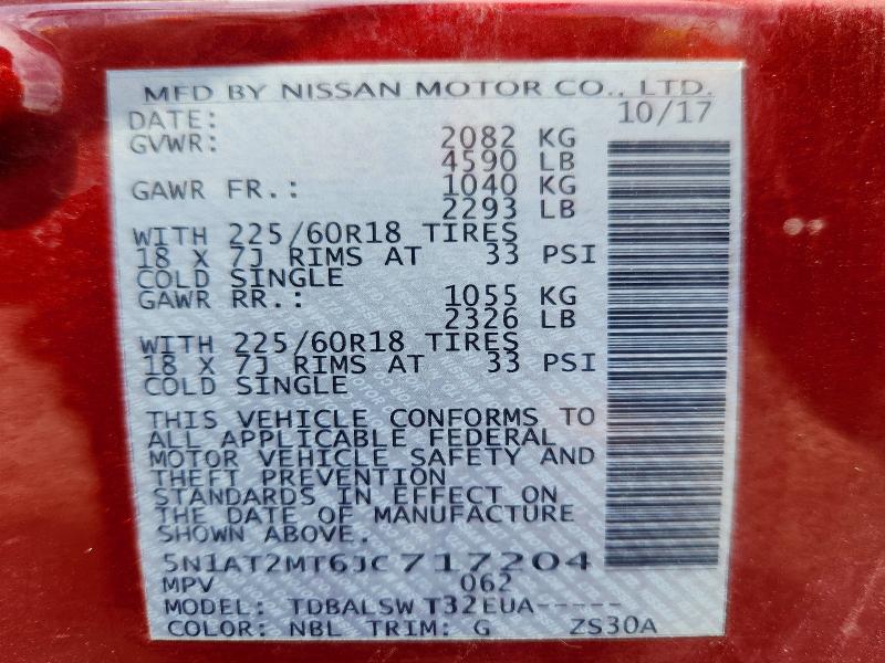 Aukcja sprzedaży 2018 Nissan Rogue, vin: 5N1AT2MT6JC717204, numer aukcji: 62145606
