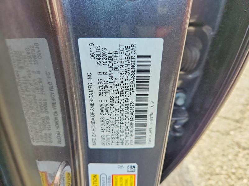 Продажа на аукционе авто 2019 Honda Accord, vin: 1HGCV3F14KA016751, номер лота: 61033256