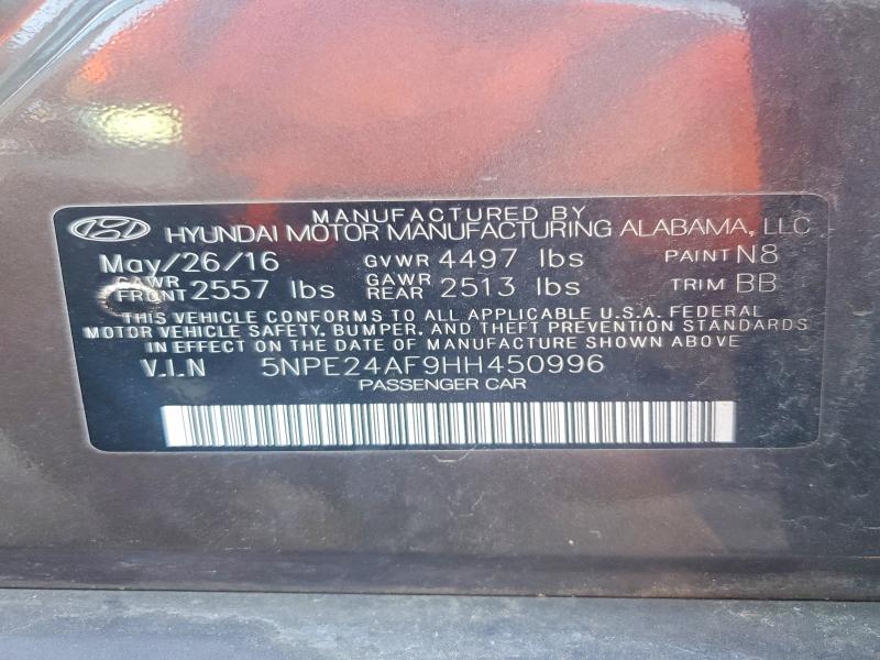 2017 Hyundai Sonata მანქანა იყიდება აუქციონზე, vin: 5NPE24AF9HH450996, აუქციონის ნომერი: 60844796