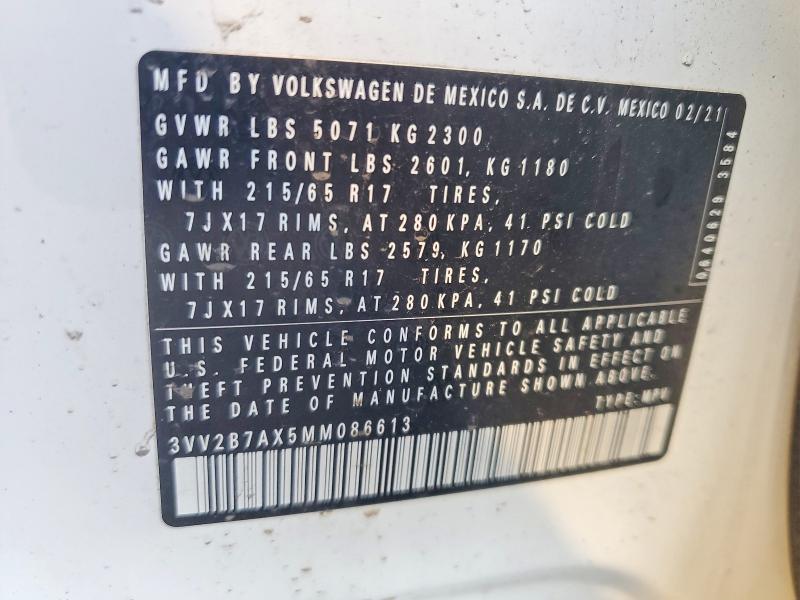 60946526 :رقم المزاد ، 3VV2B7AX5MM086613 vin ، 2021 Volkswagen Tiguan مزاد بيع