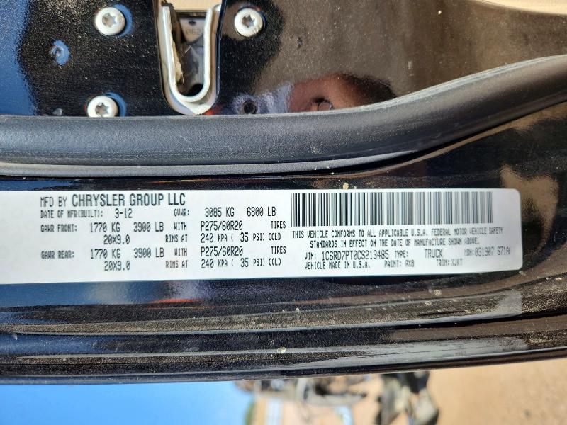 61027186 :رقم المزاد ، 1C6RD7PT0CS213485 vin ، 2012 Dodge Ram 1500 مزاد بيع