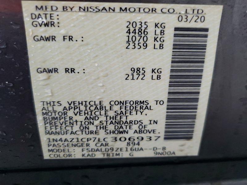 Auction sale of the 2020 Nissan Leaf, vin: 1N4AZ1CP7LC306937, lot number: 60405496