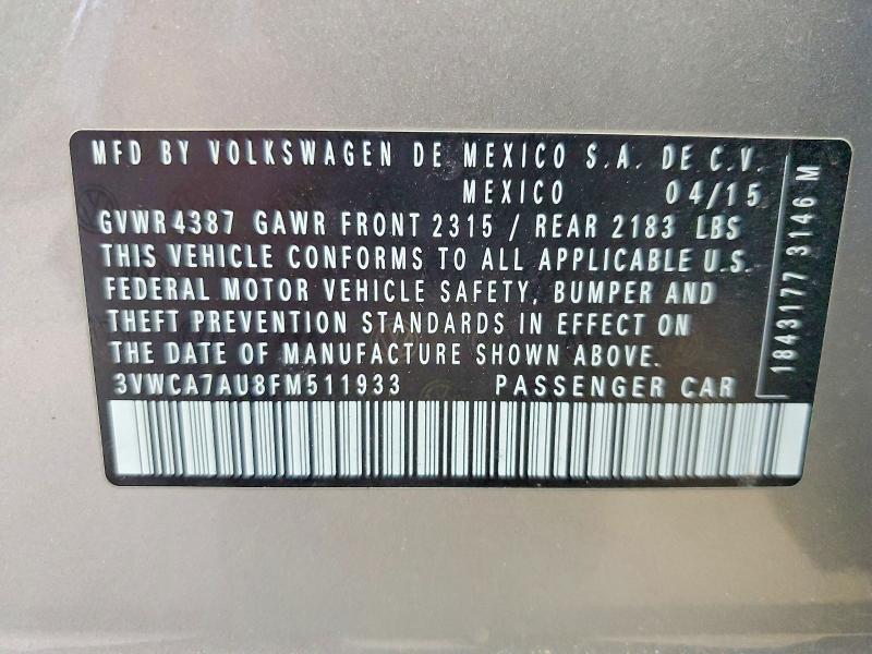 2015 Volkswagen Golf Sportwagen მანქანა იყიდება აუქციონზე, vin: 3VWCA7AU8FM511933, აუქციონის ნომერი: 60824196