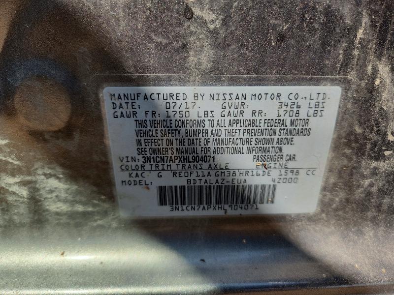 Auction sale of the 2017 Nissan Versa, vin: 3N1CN7APXHL904071, lot number: 61616636