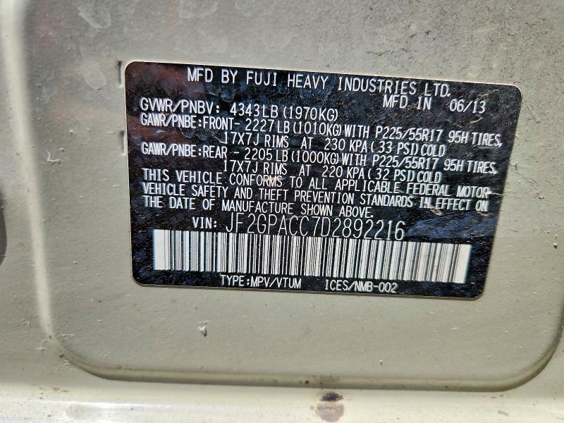 61817676 :رقم المزاد ، JF2GPACC7D2892216 vin ، 2013 Subaru Xv Crosstrek مزاد بيع