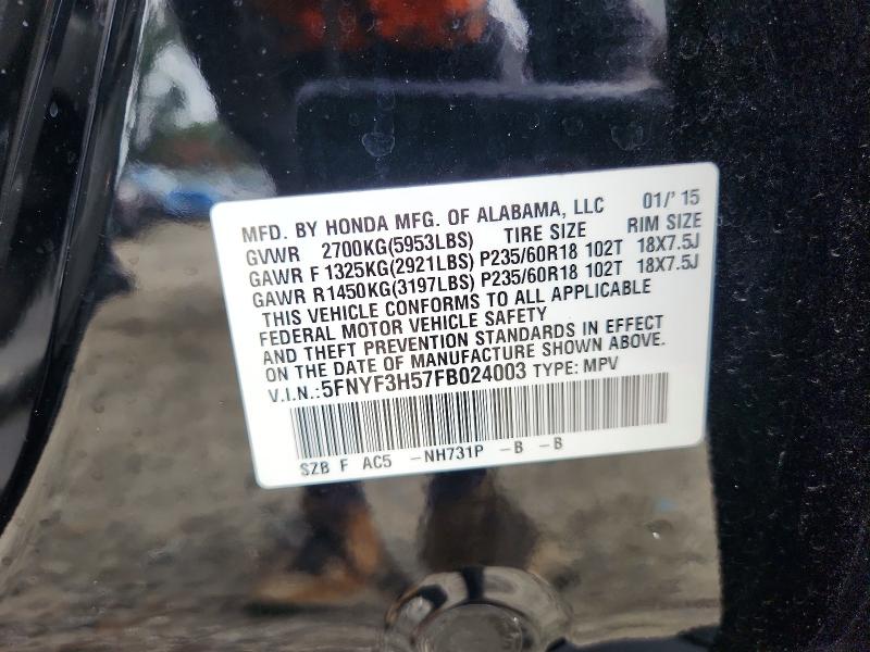 62021056 :رقم المزاد ، 5FNYF3H57FB024003 vin ، 2015 Honda Pilot مزاد بيع