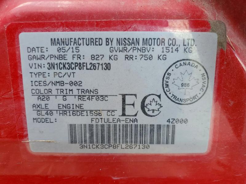 Продажа на аукционе авто 2015 Nissan Micra, vin: 3N1CK3CP8FL267130, номер лота: 59977976