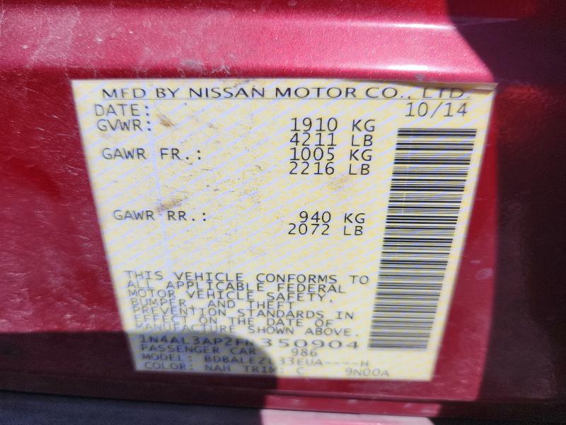 62822046 :رقم المزاد ، 1N4AL3AP2FN350904 vin ، 2015 Nissan Altima مزاد بيع