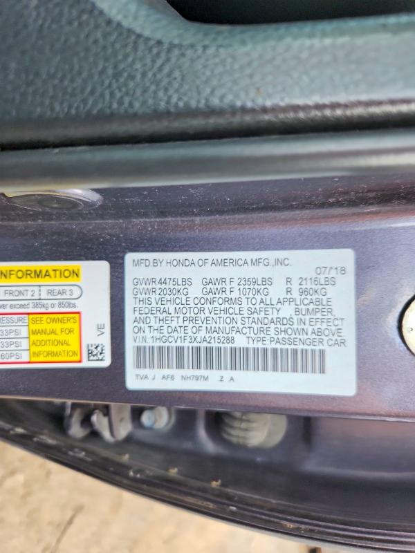 Продажа на аукционе авто 2018 Honda Accord, vin: 1HGCV1F3XJA215288, номер лота: 60611856