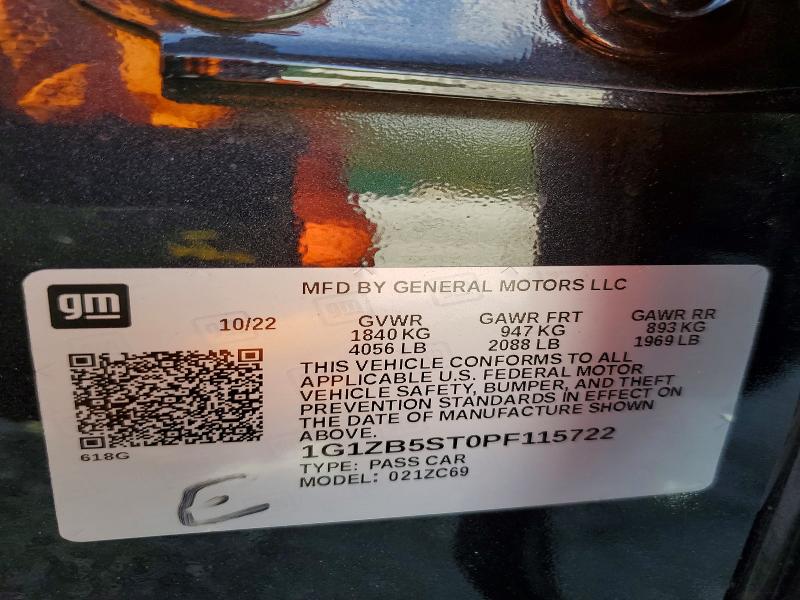 Aukcja sprzedaży 2023 Chevrolet Malibu, vin: 1G1ZB5ST0PF115722, numer aukcji: 62256606