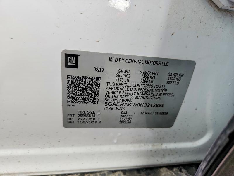 Aukcja sprzedaży 2019 Buick Enclave, vin: 5GAERAKW0KJ243891, numer aukcji: 61640076