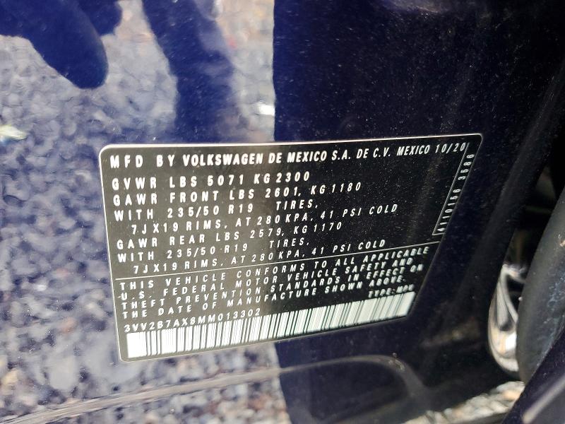 62603606 :رقم المزاد ، 3VV2B7AX8MM013302 vin ، 2021 Volkswagen Tiguan مزاد بيع