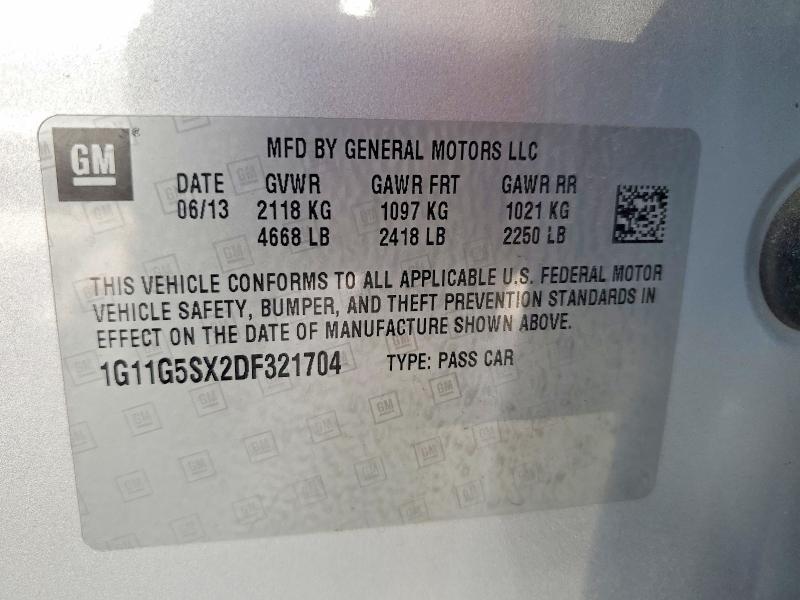 Продажа на аукционе авто 2013 Chevrolet Malibu, vin: 1G11G5SX2DF321704, номер лота: 62010296