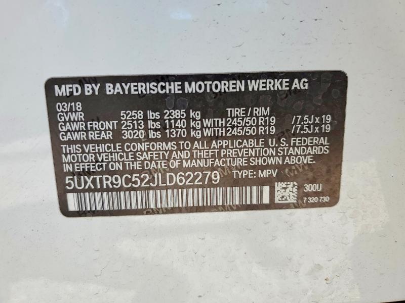 61770906 :رقم المزاد ، 5UXTR9C52JLD62279 vin ، 2018 Bmw X3 مزاد بيع