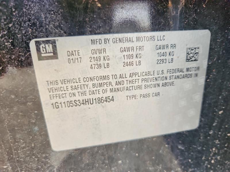 2017 Chevrolet Impala მანქანა იყიდება აუქციონზე, vin: 1G1105S34HU186454, აუქციონის ნომერი: 58764356