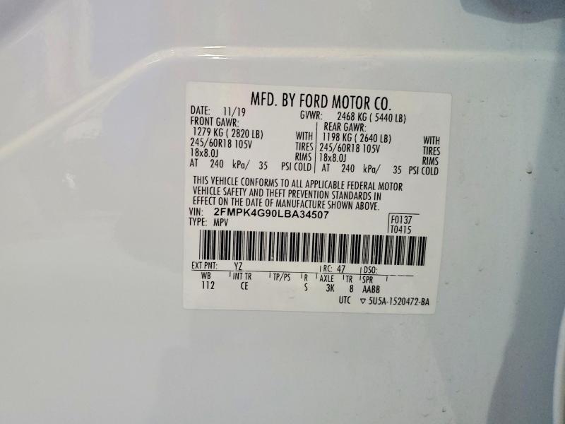 Продажа на аукционе авто 2020 Ford Edge, vin: 2FMPK4G90LBA34507, номер лота: 59236786