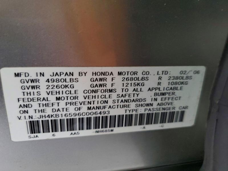 60922526 :رقم المزاد ، JH4KB16596C006493 vin ، 2006 Acura Rl مزاد بيع