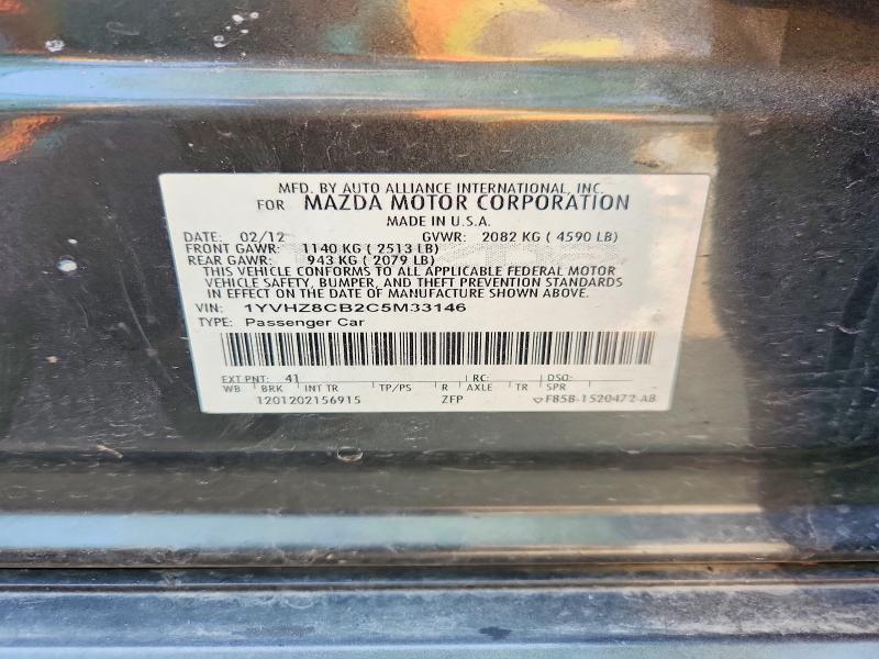 2012 Mazda 6 მანქანა იყიდება აუქციონზე, vin: 1YVHZ8CB2C5M33146, აუქციონის ნომერი: 57515156