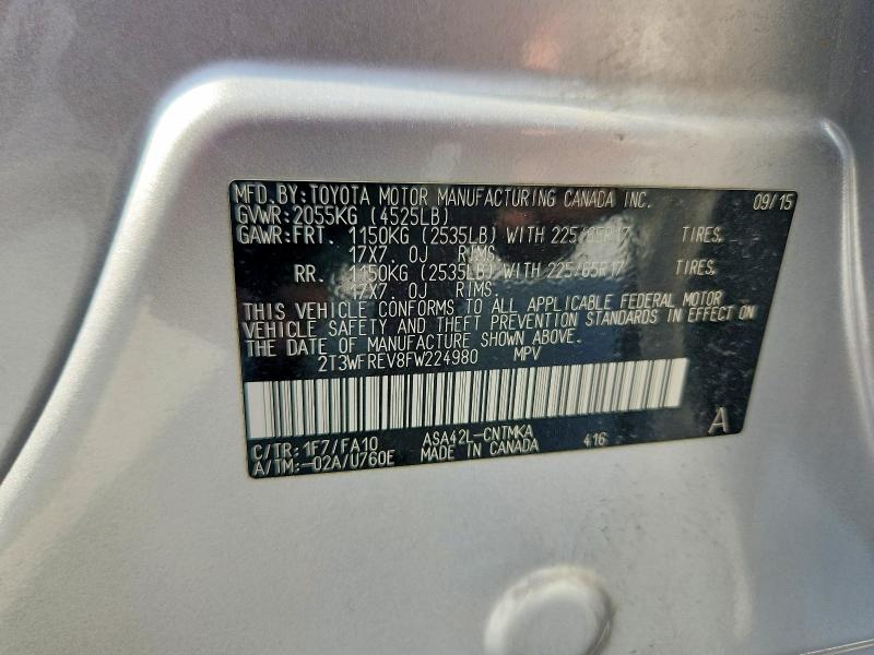 2015 Toyota Rav4 მანქანა იყიდება აუქციონზე, vin: 2T3WFREV8FW224980, აუქციონის ნომერი: 61914306