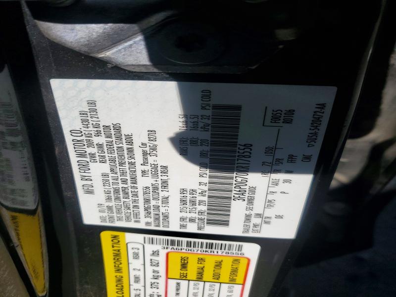Aukcja sprzedaży 2019 Ford Fusion, vin: 3FA6P0G70KR178556, numer aukcji: 59725196
