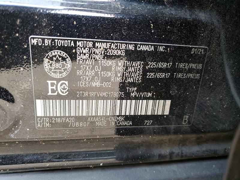 2021 Toyota Rav4 მანქანა იყიდება აუქციონზე, vin: 2T3R1RFV4MC179075, აუქციონის ნომერი: 61329066
