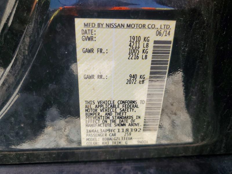 Aukcja sprzedaży 2015 Nissan Altima, vin: 1N4AL3AP9FC118392, numer aukcji: 59011386
